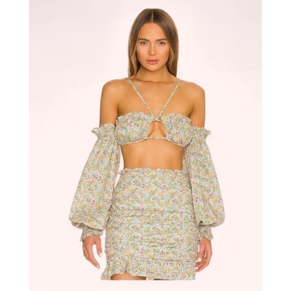 NWT For Love & Lemons‎ Cottagecore Romantic Floral Raleigh Mini Skirt Set Sz S